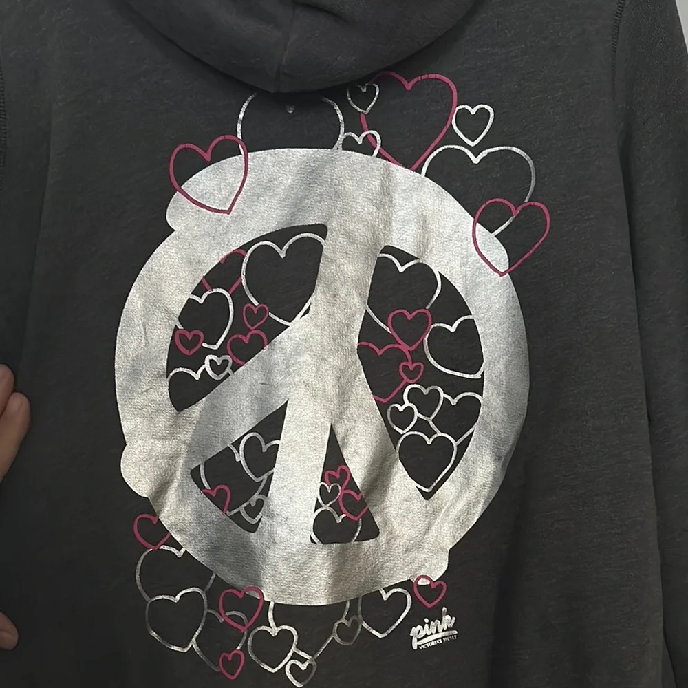 PINK Victoria's Secret Gray and Pink Zip-Up Hoodie